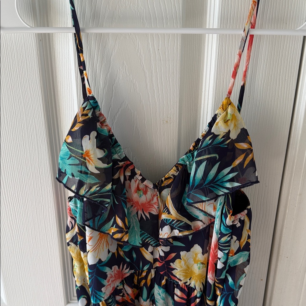 Floral Ruffle Maxi Dress - Navy Multicolor - Picture 2 of 6